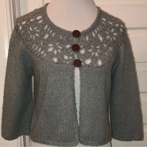 Ruff Hewn Openwork Snowflake Neck Knitted Cardigan Sweater, Blue Gray Color, Lg